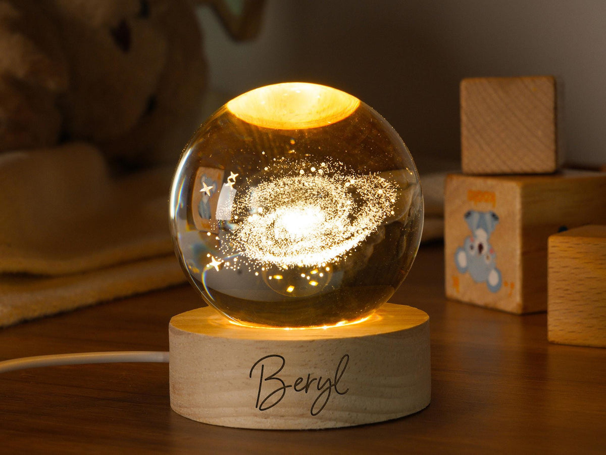 Custom Name Night Light, Solar System & Moon Night Light, Crystal Ball Night Light, Baby Shower Gift, Birthday Gift, Kids Nursery Decor