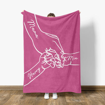 Personalized Mama Holding Hands Blanket: Kids Names Blanket For Mom, Mother's Day Gift, Up to 10 Kids