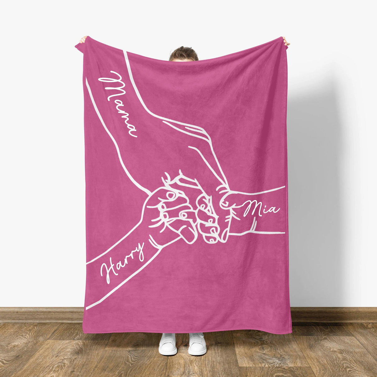 Personalized Mama Holding Hands Blanket: Kids Names Blanket For Mom, Mother's Day Gift, Up to 10 Kids