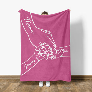 Personalized Mama Holding Hands Blanket: Kids Names Blanket For Mom, Mother's Day Gift, Up to 10 Kids