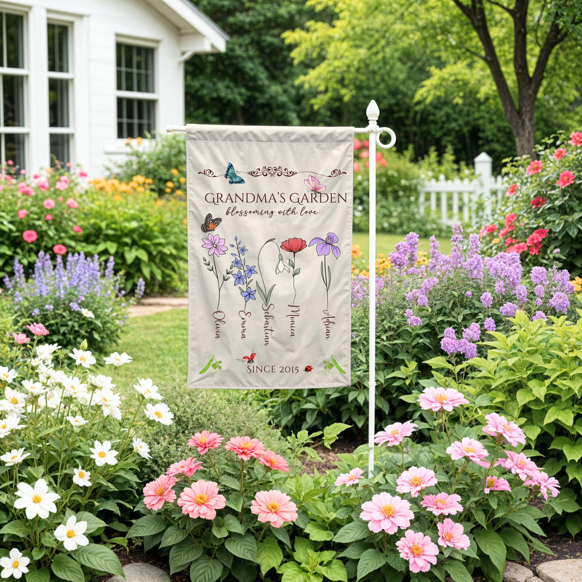 Personalized Grandma's Garden Flag Custom Floral Name Mother's Day Gift Nana's Decor