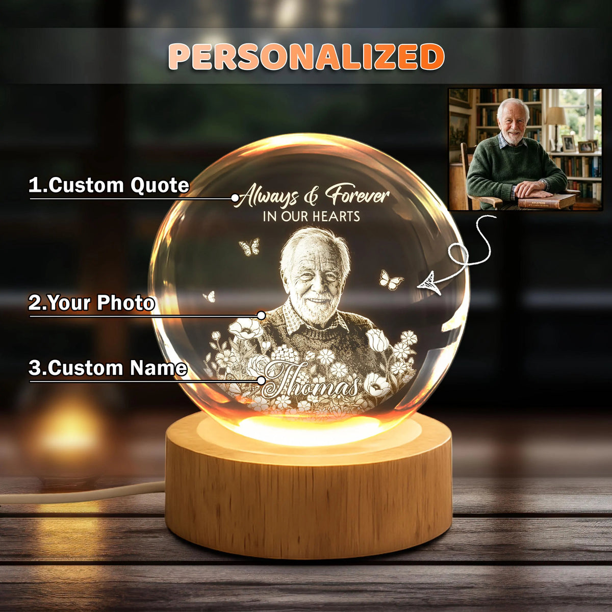 Custom Photo Memorial Night Light, Mom Remembrance Gift, Sympathy Gift, Dad Memorial Picture Gift, Mom Loss Night Light, Loss of Father Gift