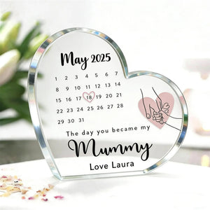 Personalized Mother's Day Gift:The Day You Became My Mummy Heart Plaque Custom Date Keepsake,New Mom Gift,Mother s Day Gift from DaughterSon