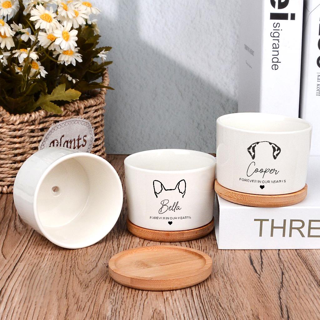 Personalized Dog Memorial Gift Planter,Pet Memorial Gift Plant Pot,Custom Flower Pot with Bamboo Tray,Loss of Pet Tribute,Dog Sympathy Gift