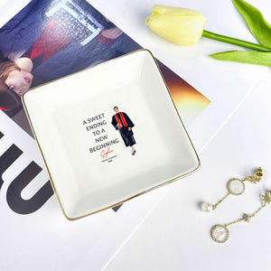 Personalized Graduation Photo Jewelry Dish: Custom Ceramic Trinket Tray Gift for Graduate, College Graduation Keepsake, Class of 2026 Ring