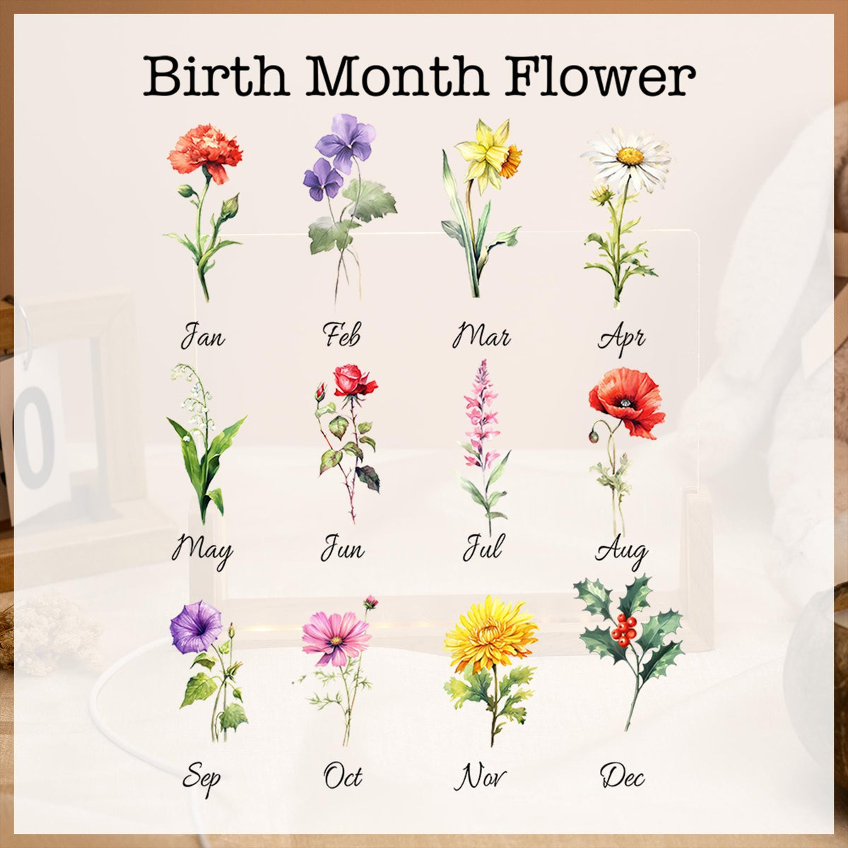 Mum's Garden Night Light, Custom Birth Month Flower With Kids Names Night Light, Mother's Day Gift for Mom Gifts Personalized Birthday Gift