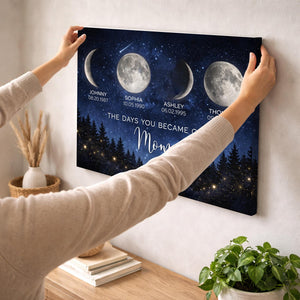 Personalized Moon Phase Canvas for Mom, Custom Family Moon Art with Names & Dates, Mother s Day Gift, Mom Wall Art