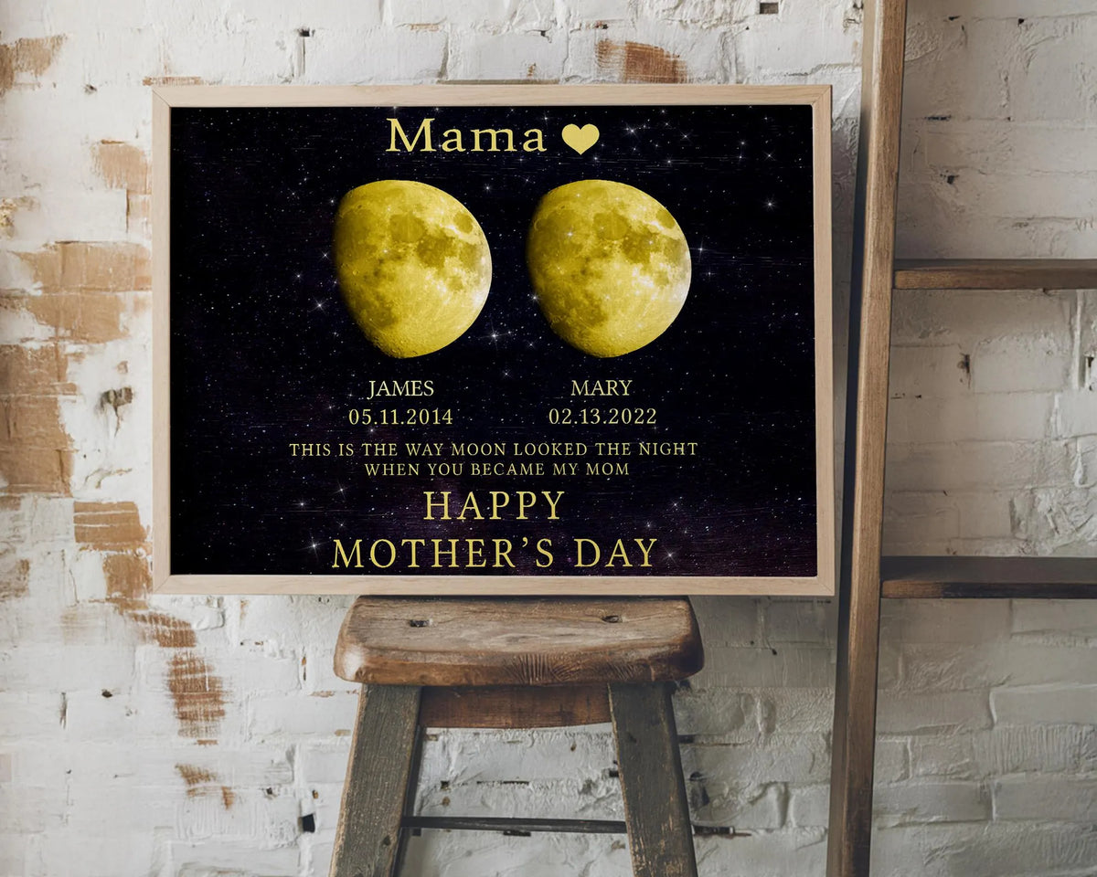 Personalized Moon Phase Canvas for Mom Custom Night Sky with Kids Names & Dates, Unique Gift for Mother's Day, Mom Wall Art Keepsake