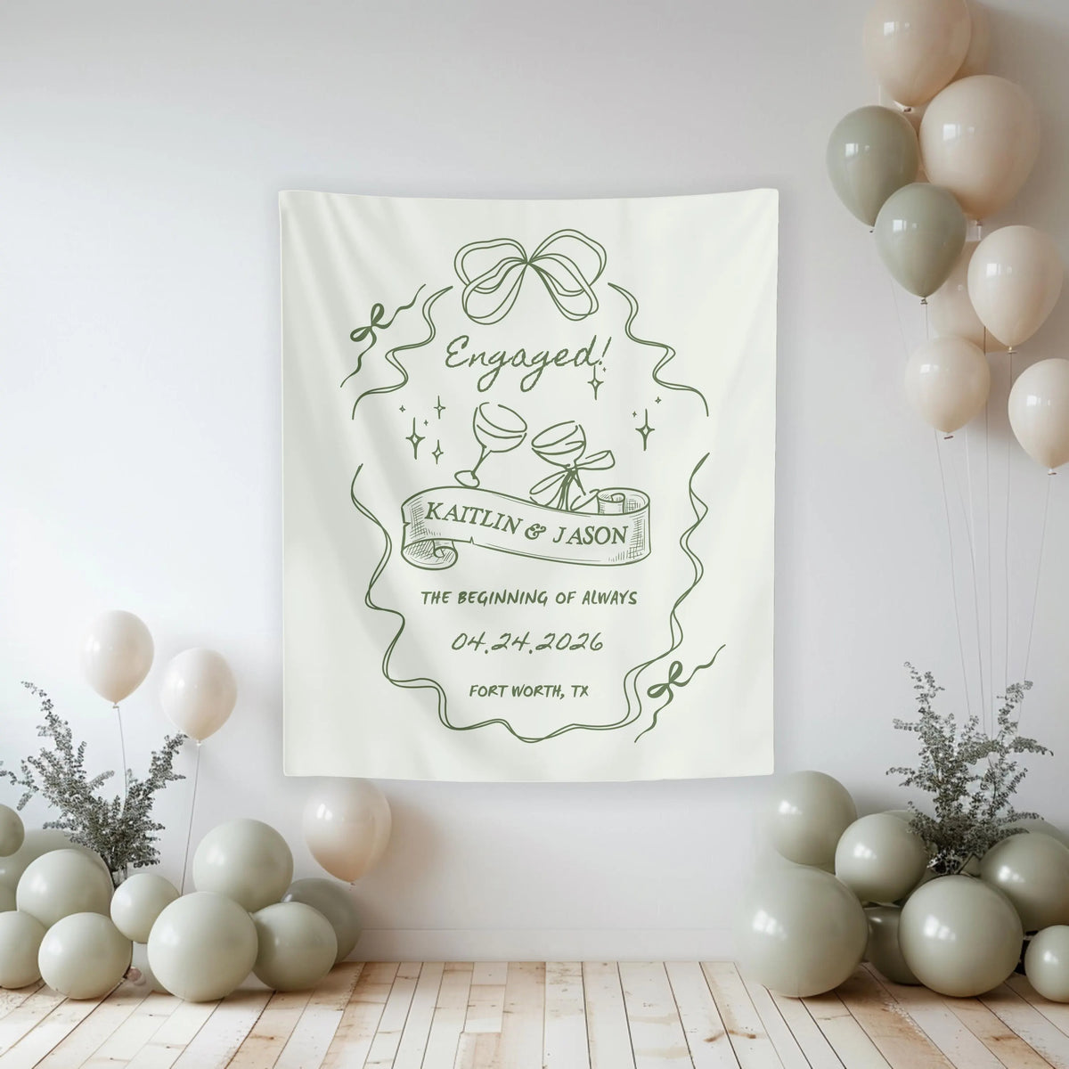 Personalized Engagement Party Banner, Bachelorette Tapestry, Wedding Photo Backdrop, Custom Bridal Shower Decor, Reception Welcome Sign
