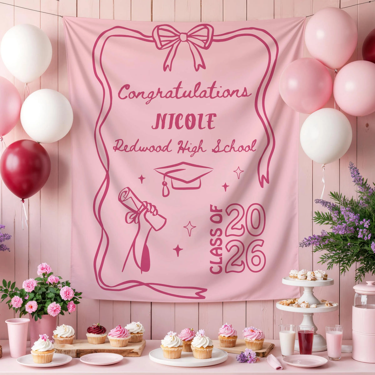 Custom Class of 2026 Graduation Backdrop Banner, Personalized Grad Party Decoration with Name, Photo Booth Background for Graduation Celebration Decor