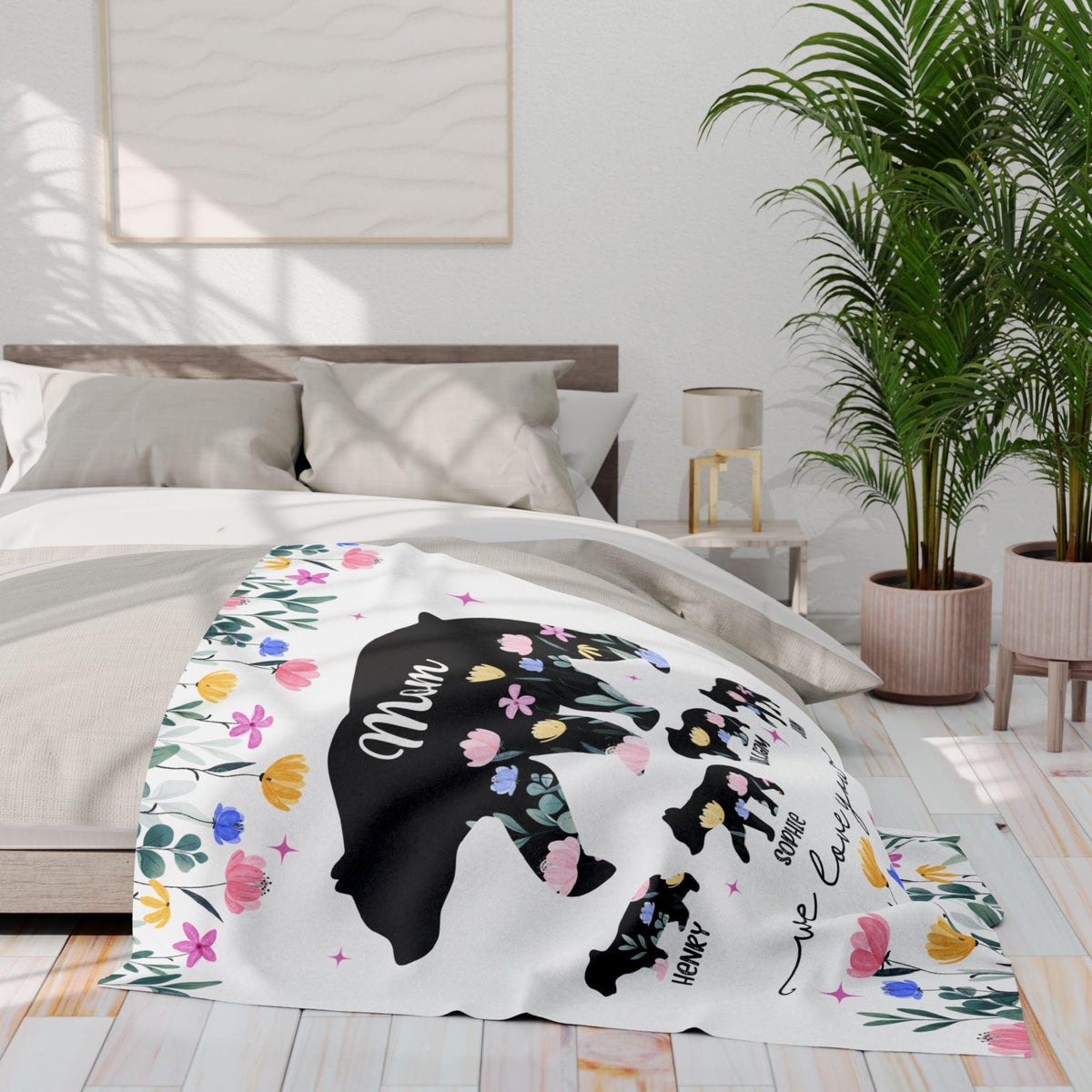 Mom Personalized Fleece Blanket, Mom Bear, Mothers Day Gift, Custom Mom Gift, Mom Birthday Gift, Mom Gift Daughter