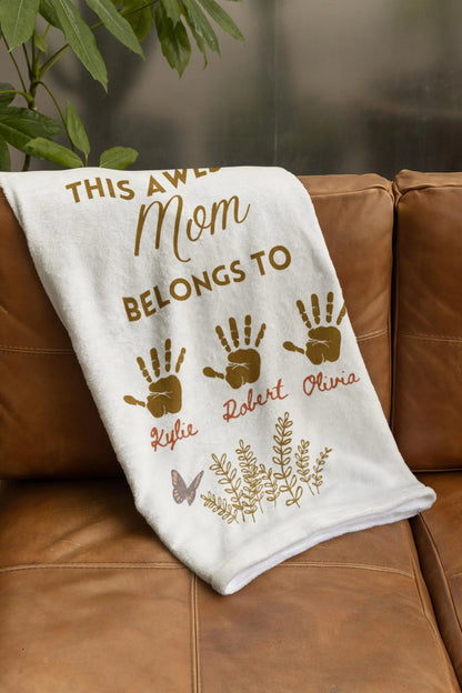 Personalized Mom Blanket with Kids Names, Custom Mother's Day Gift, This Awesome Mom Belongs To, Gift for Mom from Kids, Custom Flower Throw