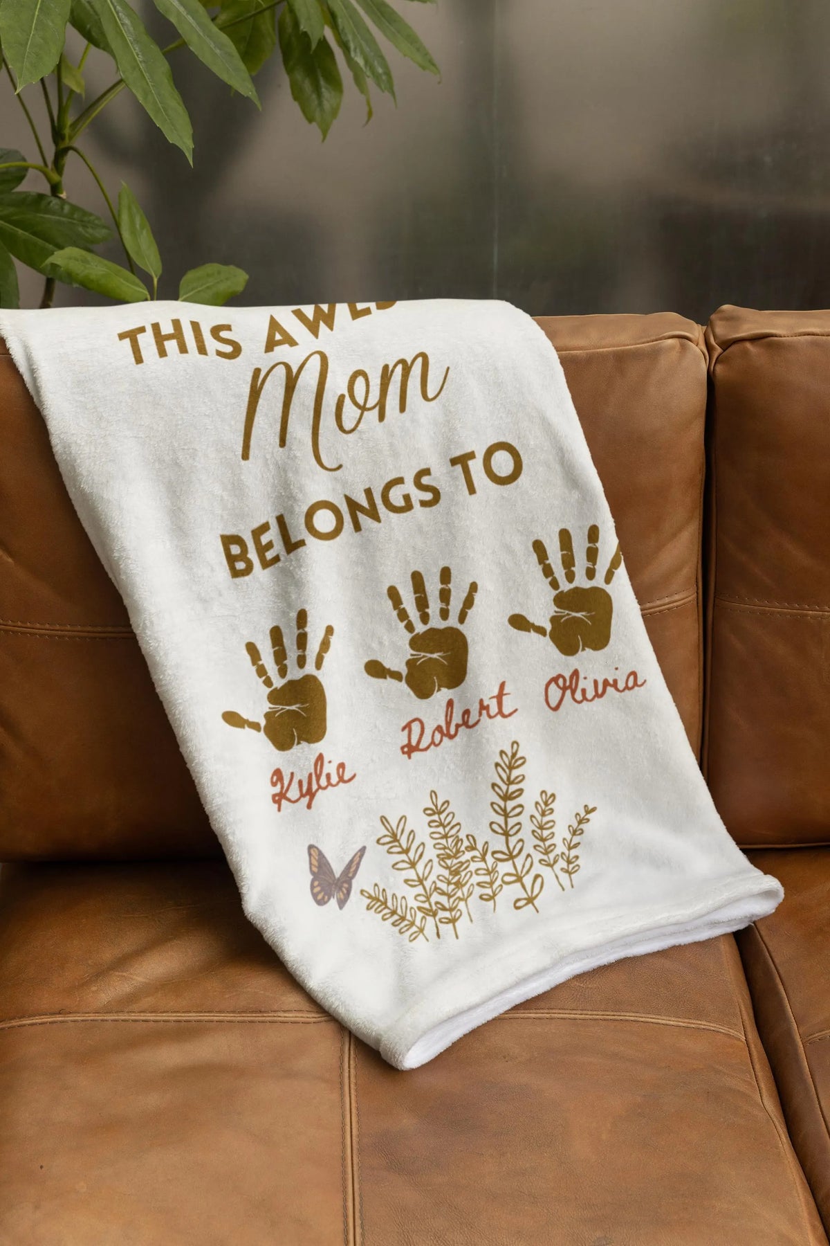Personalized Mom Blanket with Kids Names, Custom Mother's Day Gift, This Awesome Mom Belongs To, Gift for Mom from Kids, Custom Flower Throw