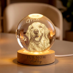 Personalized Dog Mom/Cat Mom Crystall Ball LED Light Lamp, Pet Portrait Gift For Cat Dog Lovers, Pet Mum Remembrance Gifts