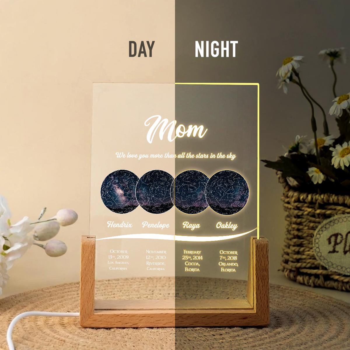 Personalized Mom Star Map Acrylic Night Light Custom Kids Names LED Lamp Mother s Day Gift for Mom
