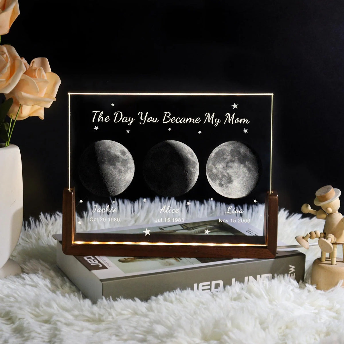 Custom Moon Phase Crystal Night Light,Moon Phase by Date,Gift for Mom from Daughter,Mother's Day Keepsake,The Day You Became My Mom