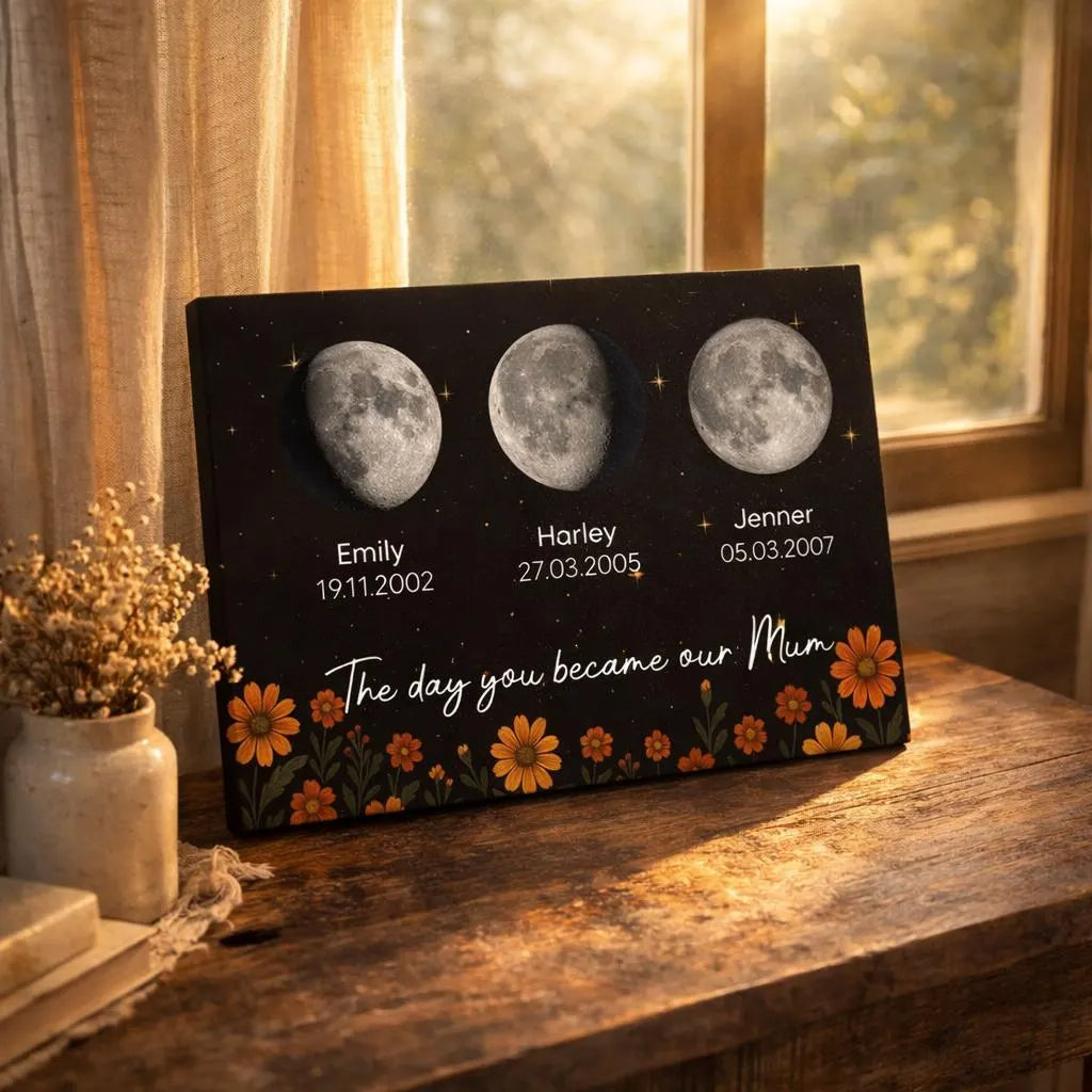 Grandma Moon Phase Canvas, The Day You Became Our Grandma, Personalized Grandkids Birth Moon Gift, Mother s Day Gift for Grandma