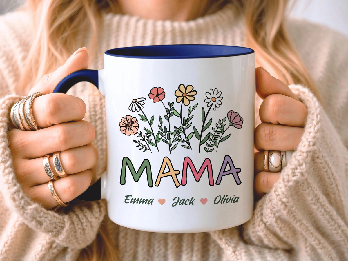 Personalised Mama Mug, Gift For Mum Mama Mom, Flower Mug, Mother's Day, Children's Names, Mama Birthday Present, Cute Mama Gift