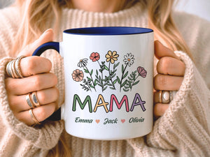 Personalised Mama Mug, Gift For Mum Mama Mom, Flower Mug, Mother's Day, Children's Names, Mama Birthday Present, Cute Mama Gift