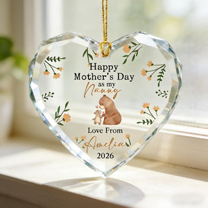 Personalized Nanny Mother's Day Crystal Ornament, Watercolor Bear, Best Gift For Mom