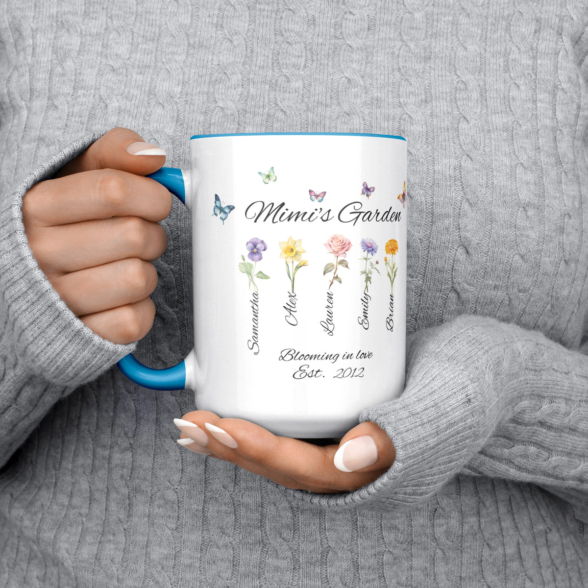 Personalized Mimi's Garden Coffee Mug, Mother's Day Gift For Mimi, Grandkid's Names And Birth Month Flower, Gift From Grandchildren