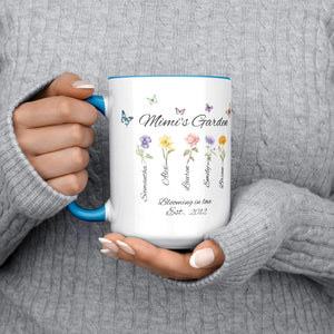 Personalized Mimi's Garden Coffee Mug, Mother's Day Gift For Mimi, Grandkid's Names And Birth Month Flower, Gift From Grandchildren