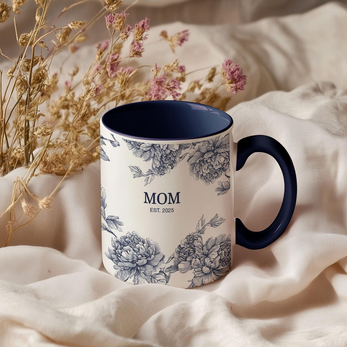 Personalized New Mom Mug For Mom, Custom Mother's Day Gift, Coquette Blue Toile Mug Gift For New Mom, Mother In Law Gift, Baby Shower Gift