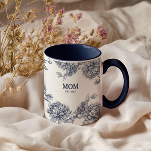 Personalized New Mom Mug For Mom, Custom Mother's Day Gift, Coquette Blue Toile Mug Gift For New Mom, Mother In Law Gift, Baby Shower Gift