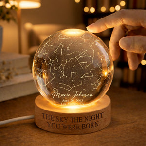 The Stars On The Night You Were Born Star Map By Date Crystall Ball Night Light Personalized Birthday Gift, Mother's Day Gifts