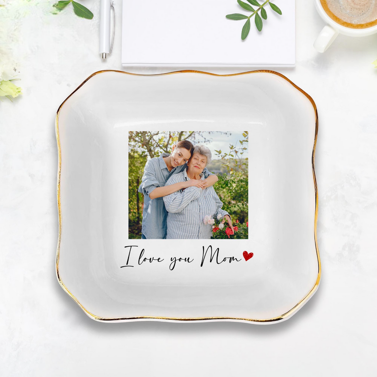 Personalized Mom Photo Jewelry Dish: Ceramic Trinket Tray Gift for Mom, Mom Gift from Daughter, Thank You Mom,Mom Jewelry Dish,Birthday Gift