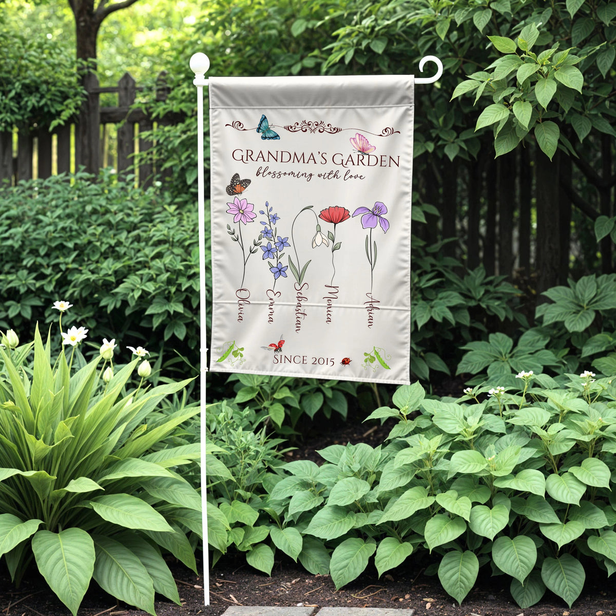 Personalized Grandma's Garden Flag Custom Floral Name Mother's Day Gift Nana's Decor