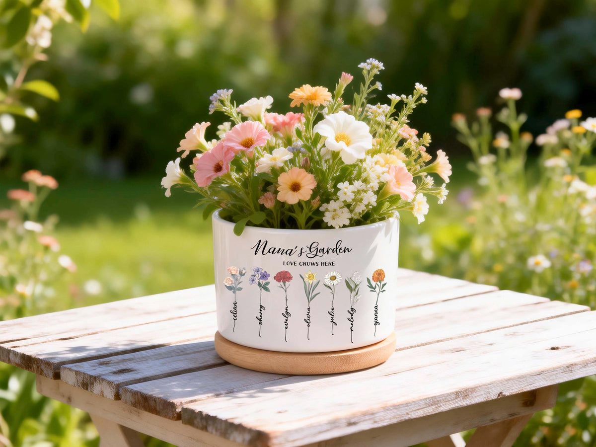 Grandma s Garden Personalized Birth Flower Pot, Custom Names Planter for Nana, Mother s Day Gift from Daughter, Family Birth Month Flowers