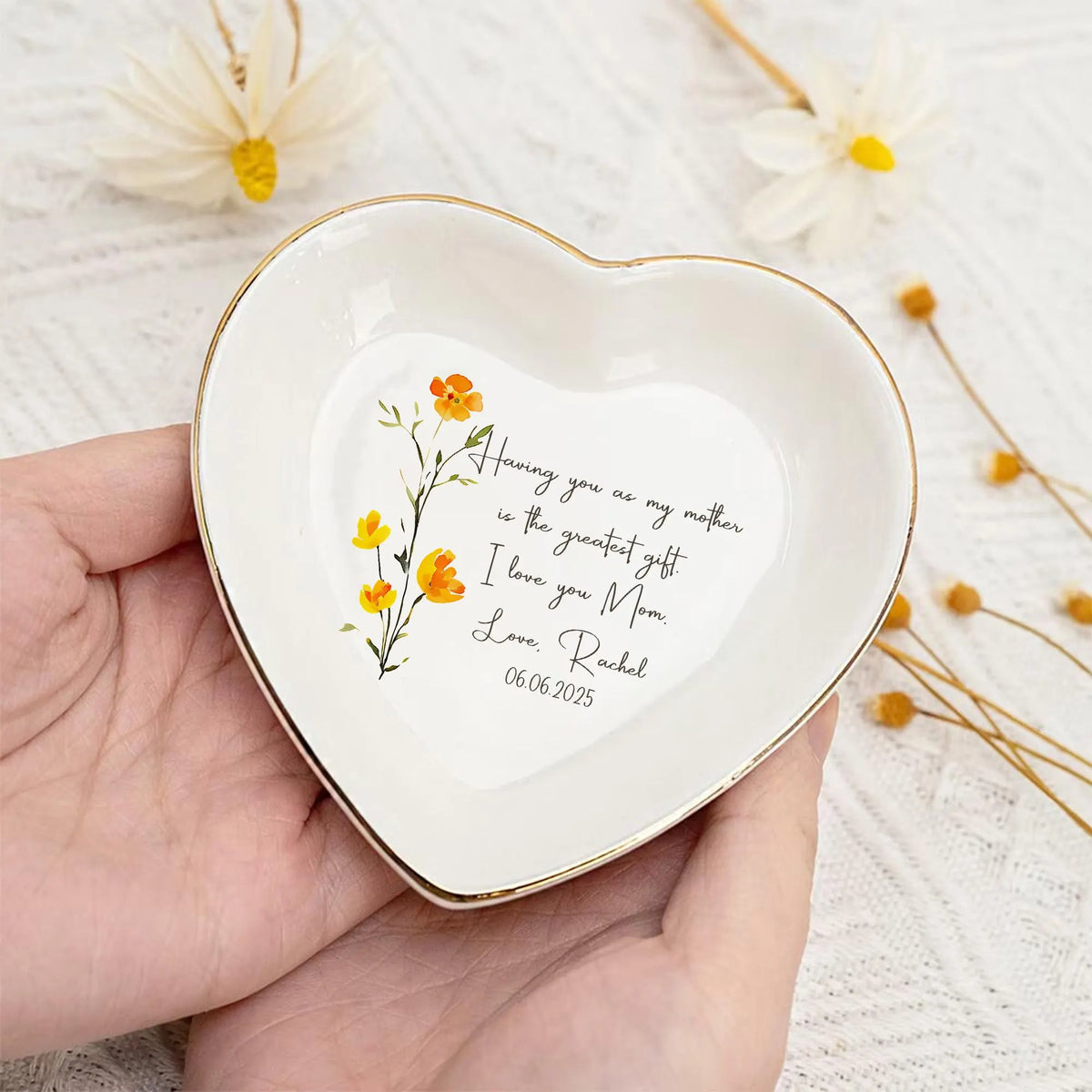Personalized Flower Ring Dish For Mommy Custom Jewelry Holder Birthday Trinket Tray Mothers Day Gift For Mom For Grandma For Nana