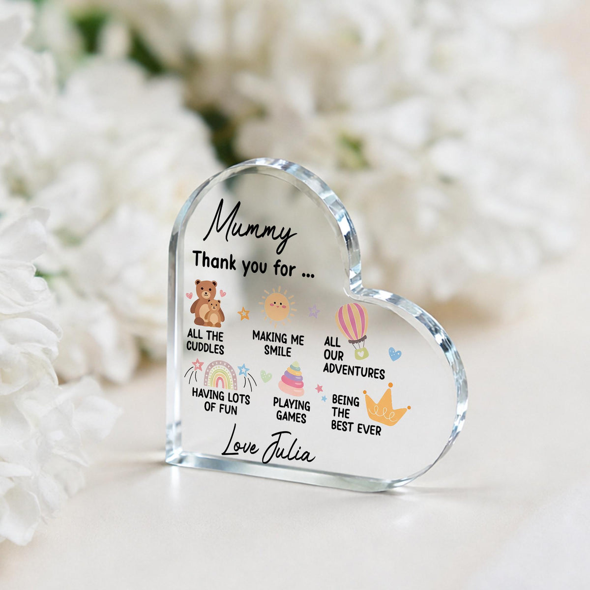 Personalized Mummy Heart Acrylic Plaque, Mother s Day Gift from Kids, Custom Mom Name & Child Name, Thank You Gift, Cute Keepsake Decor