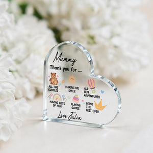 Personalized Mummy Heart Acrylic Plaque, Mother s Day Gift from Kids, Custom Mom Name & Child Name, Thank You Gift, Cute Keepsake Decor