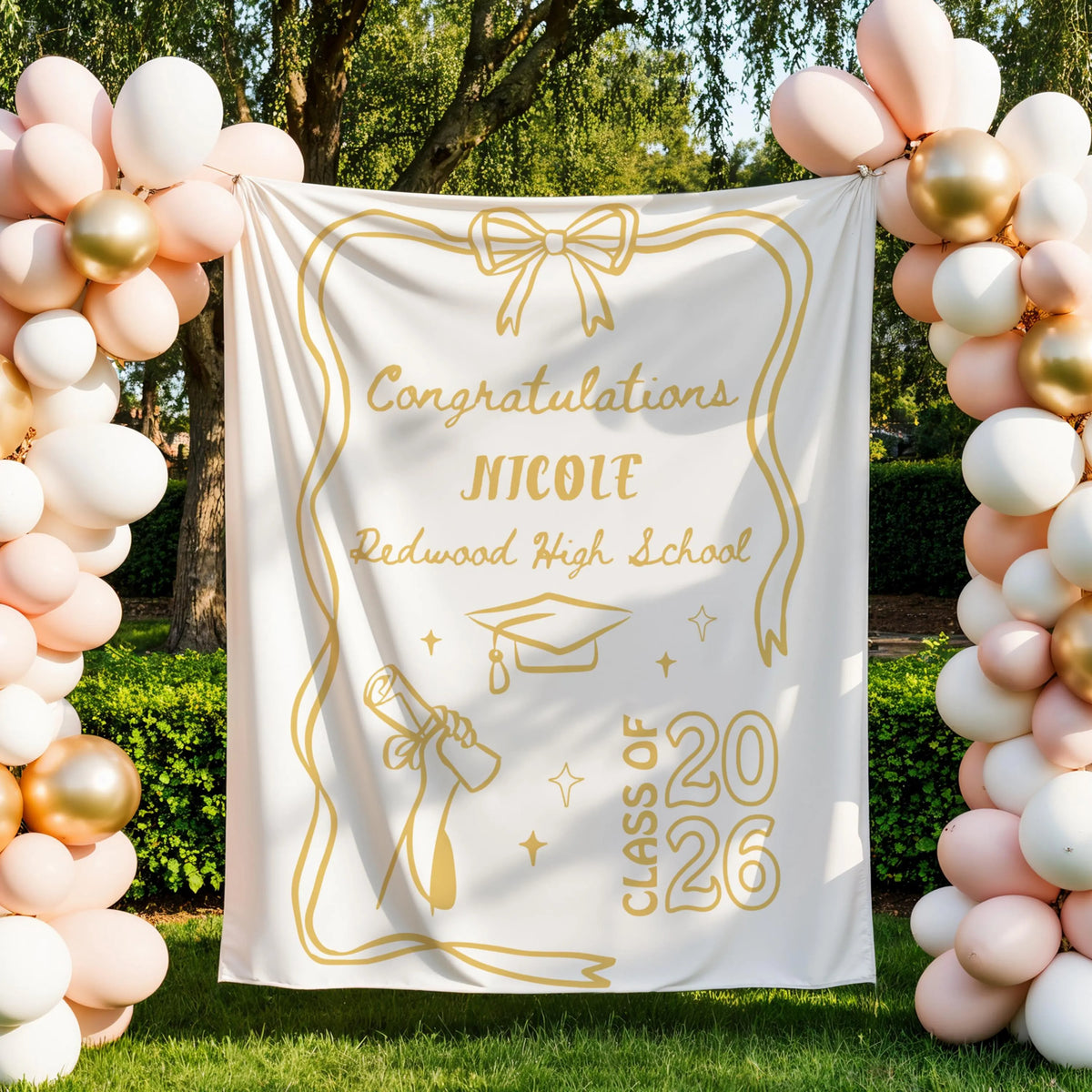 Custom Class of 2026 Graduation Backdrop Banner, Personalized Grad Party Decoration with Name, Photo Booth Background for Graduation Celebration Decor