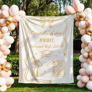 Custom Class of 2026 Graduation Backdrop Banner, Personalized Grad Party Decoration with Name, Photo Booth Background for Graduation Celebration Decor