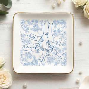 Personalized Holding Mom's Hand Ceramic Jewelry Dish with 1-6 Kids: Chinoiserie Mom Trinket Dish, Mothers Day Gift for Mom, Mama Ring Holder