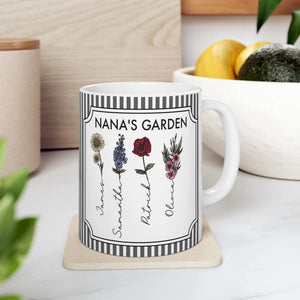 Nana s Garden Mug, Custom Grandchildren Names Mug, Floral Family Mug, Mother s Day Gift