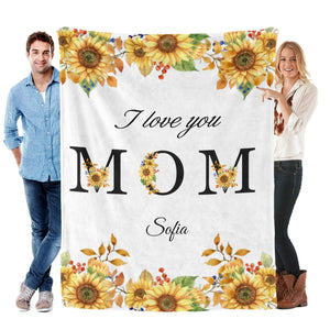 Mom Personalized Flannel Blanket, Custom Name Mom Blanket, Mother s Day Gift for Mom, Cozy Floral Blanket, Birthday Gift for Mom from Kids