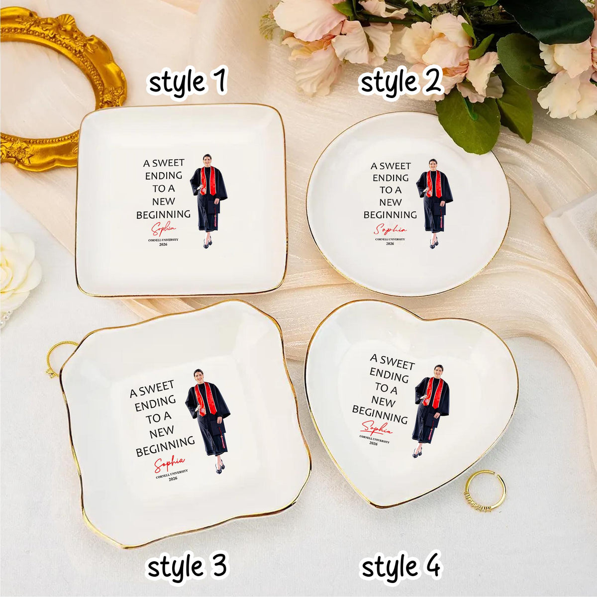 Personalized Graduation Photo Jewelry Dish: Custom Ceramic Trinket Tray Gift for Graduate, College Graduation Keepsake, Class of 2026 Ring