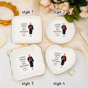 Personalized Graduation Photo Jewelry Dish: Custom Ceramic Trinket Tray Gift for Graduate, College Graduation Keepsake, Class of 2026 Ring