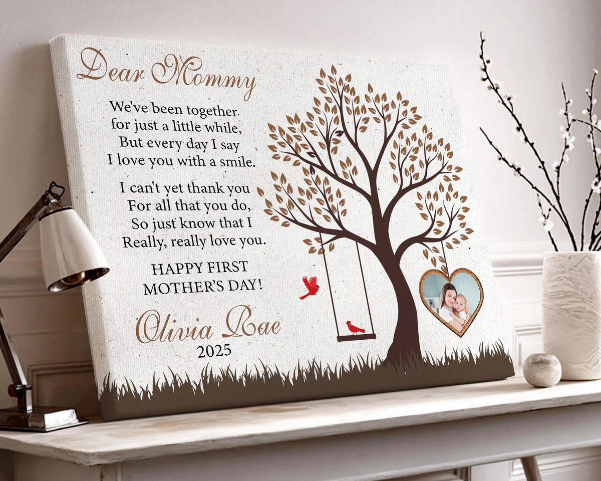 First Mother's Day Gift, New Mom Gift, Dear Mommy 1st Mother's Day Gift from Baby, First Time Mom Wall Art Canvas Ready to Hang