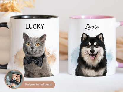 Custom Watercolor Dog or Cat Mug Using Pet Photo + Name Custom Pet Mug Coffee Cup Personalized Pet Dog Mug Personalized Cat Dad Mug New Mug