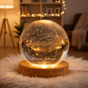 The Stars On The Night You Were Born Star Map By Date Crystall Ball Night Light Personalized Birthday Gift, Mother's Day Gifts