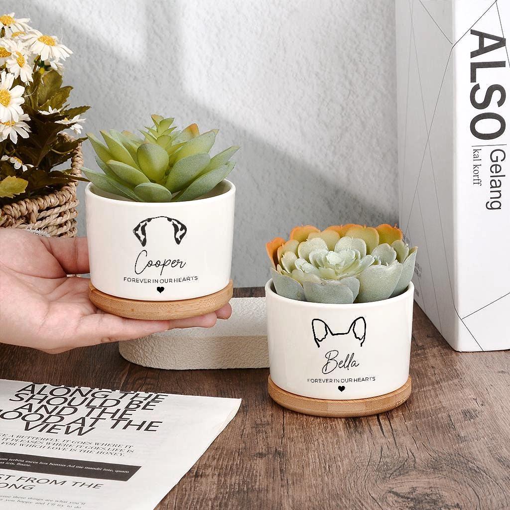 Personalized Dog Memorial Gift Planter,Pet Memorial Gift Plant Pot,Custom Flower Pot with Bamboo Tray,Loss of Pet Tribute,Dog Sympathy Gift