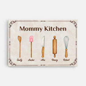 Personalized Mommy Kitchen Canvas, Custom Kids Names Cooking Utensils Wall Art, Mother s Day Gift for Mom, Kitchen Decor Gift