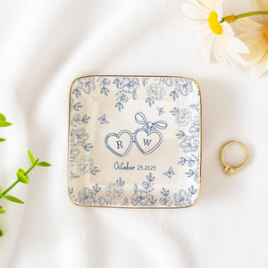 Personalized Locked Ring Dish,Custom Engraved Ceramic Jewelry Holder,Wedding Gift for Couple,Gift for Bride,Engagement or Anniversary Gift