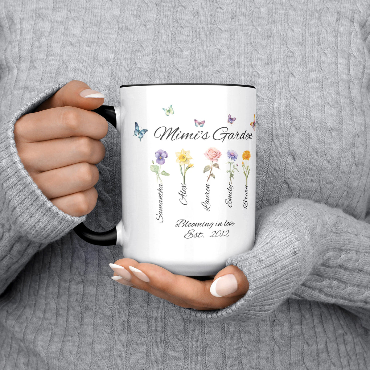 Personalized Mimi's Garden Coffee Mug, Mother's Day Gift For Mimi, Grandkid's Names And Birth Month Flower, Gift From Grandchildren