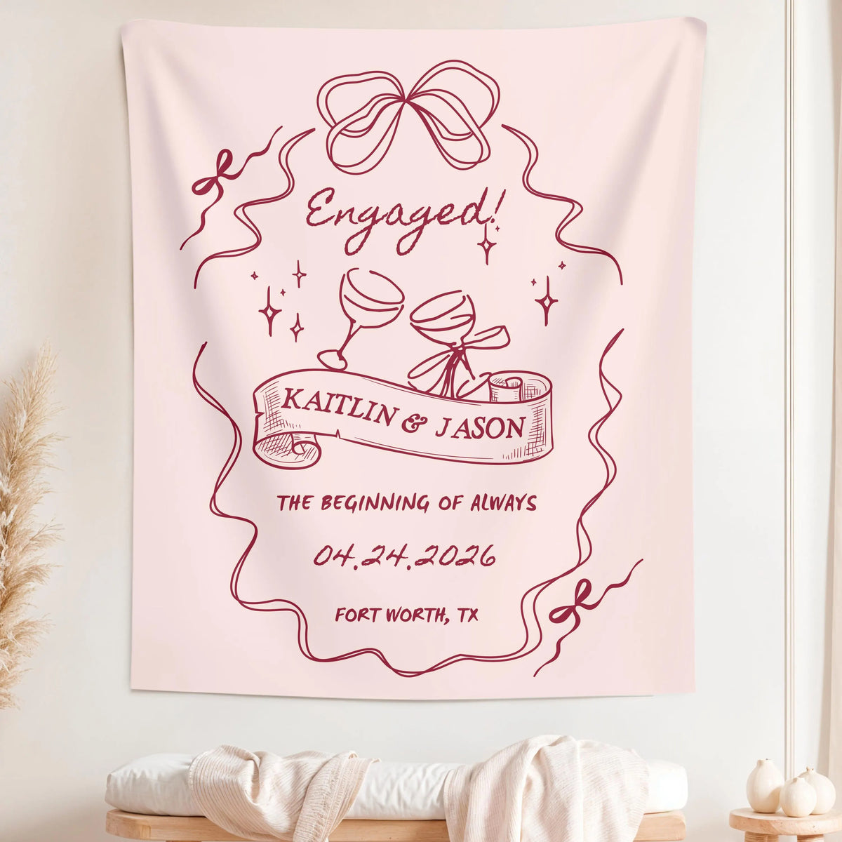 Personalized Engagement Party Banner, Bachelorette Tapestry, Wedding Photo Backdrop, Custom Bridal Shower Decor, Reception Welcome Sign